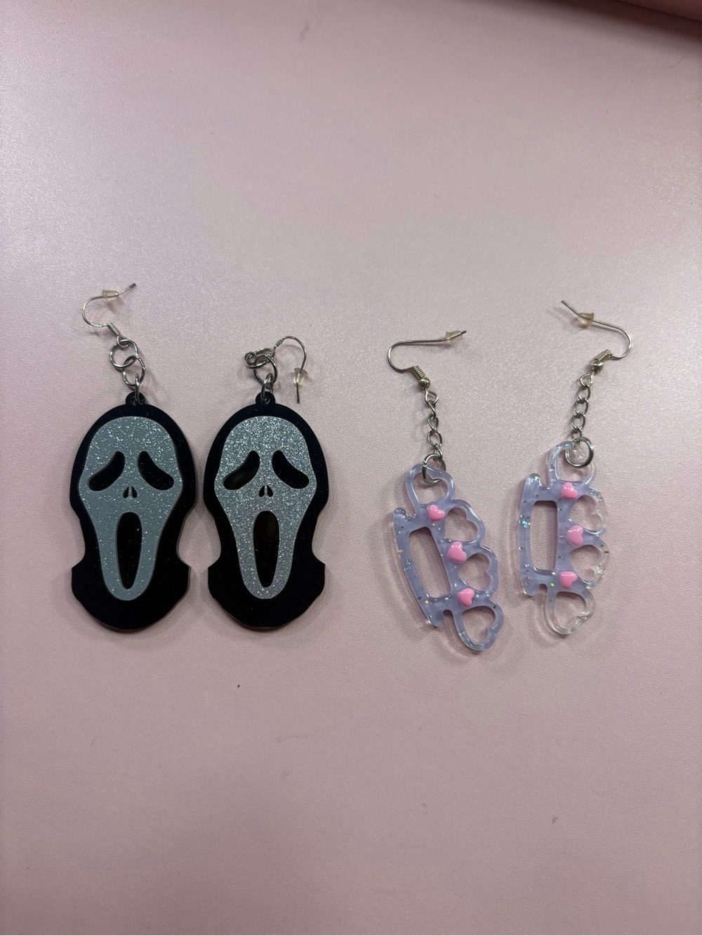 Ghost Face & Brass Knuckles Dangle Earrings